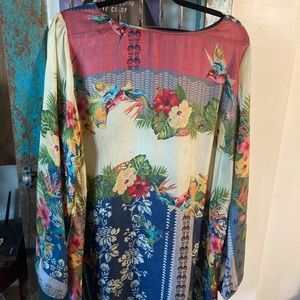 Johnny Was Deidre Silk Tunic Floral Boho Top Dress L